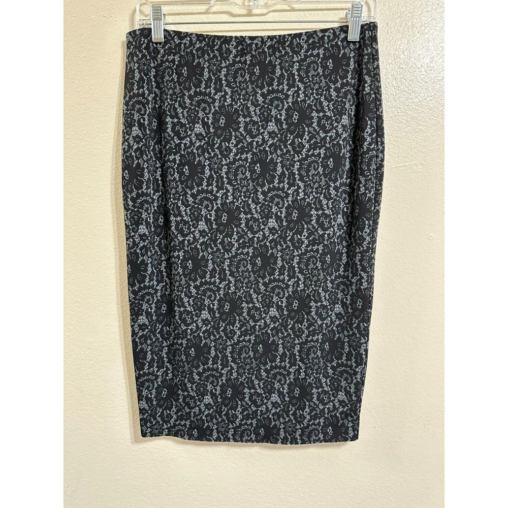 Vince Camuto Career Faux Lace Slub Knit Midi Pencil Skirt Black, Size S